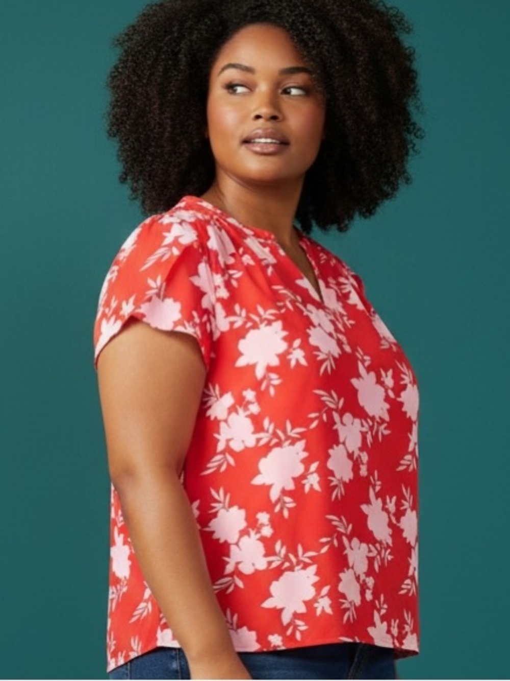 41 Hawthorn Red Floral Split-Neck Blouse